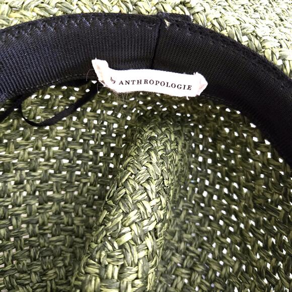 Anthropologie Green Straw Woven Trimmed Rancher Sun Hat w/ Adjustable Tie - Picture 4 of 6